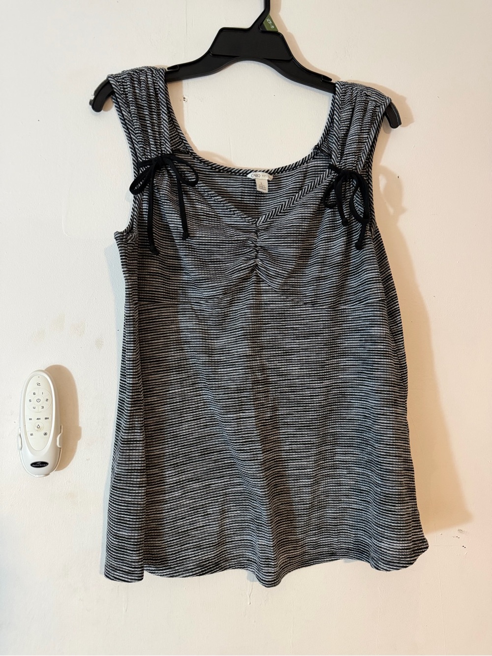 Cato Black & White Striped Sleeveless Knit Tank with Bow Tie Straps, size L